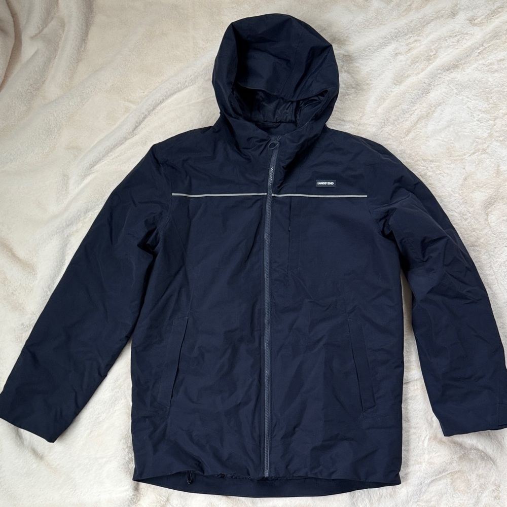 Like New Land’s End Men's Navy Hooded Winter Jacket